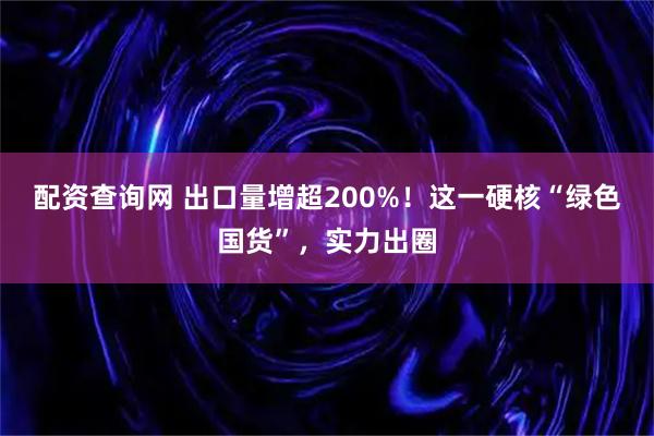 配资查询网 出口量增超200%！这一硬核“绿色国货”，实力出圈